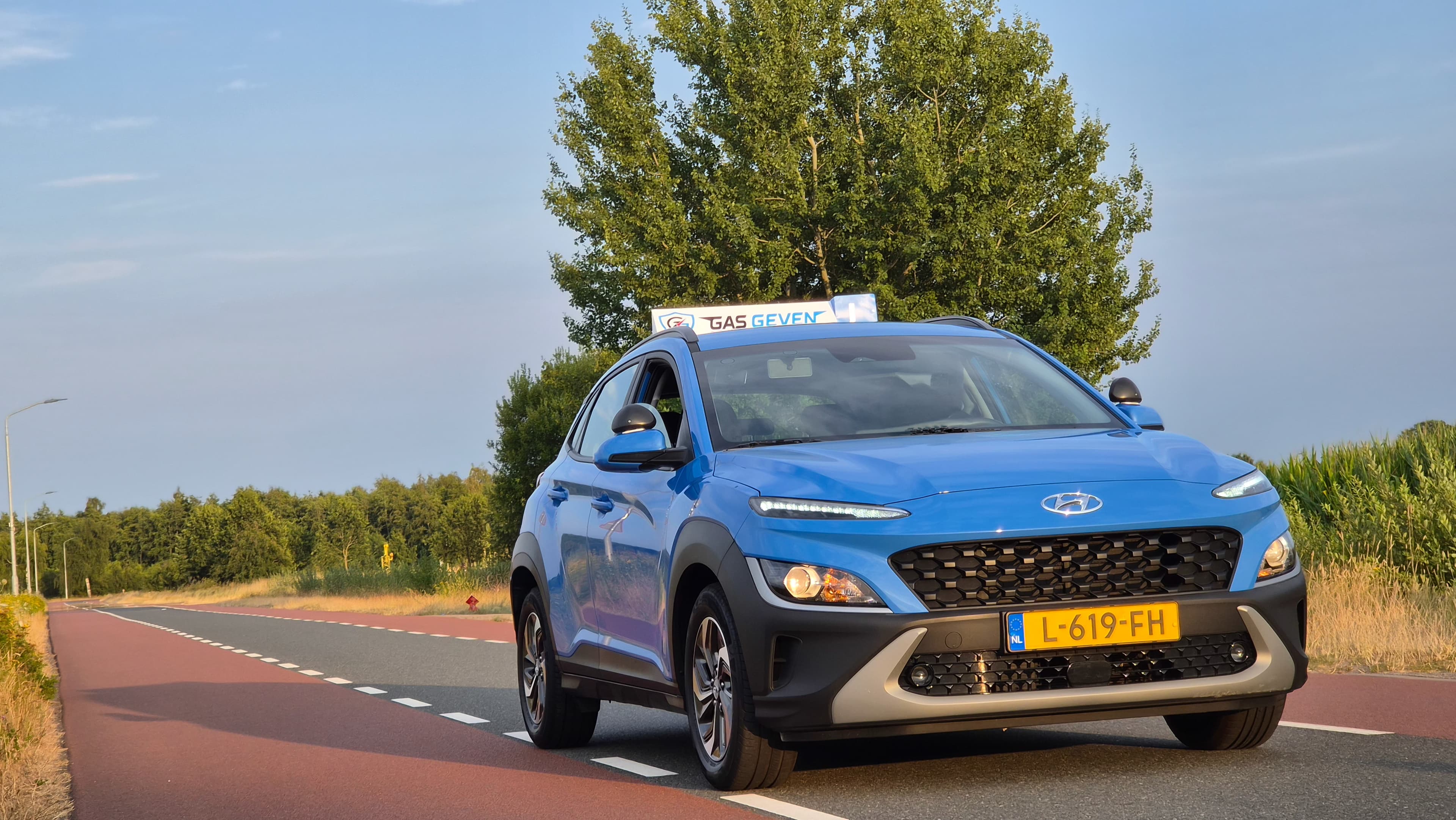 The Gas Geven lesson car on a country road near Eindhoven